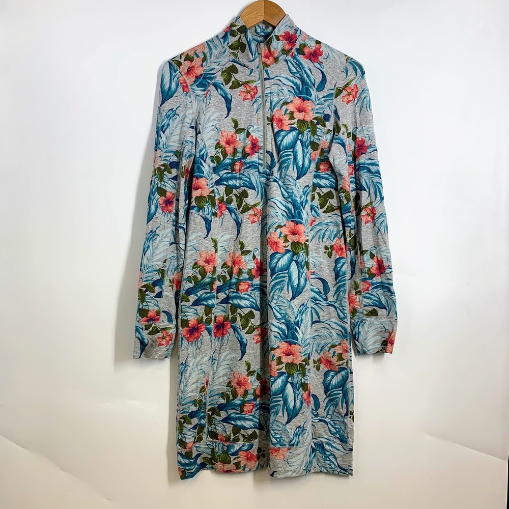 Tommy Bahama‎ Womens Pullover Dress Tropical Floral Print Long Sleeve Zip Size S